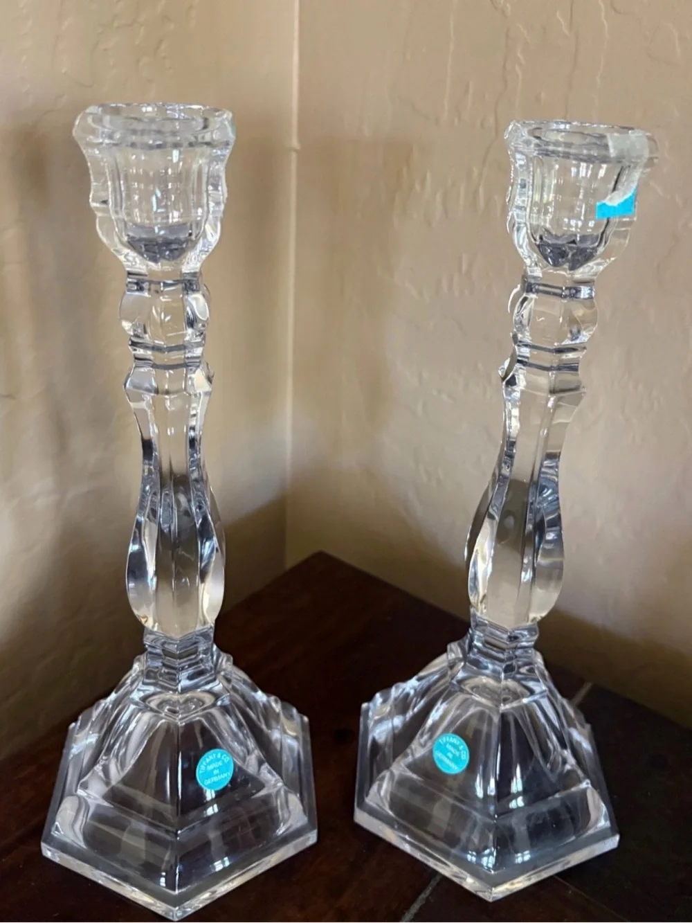 Tiffany & Co. Clear Crystal Glass Candlestick Pair